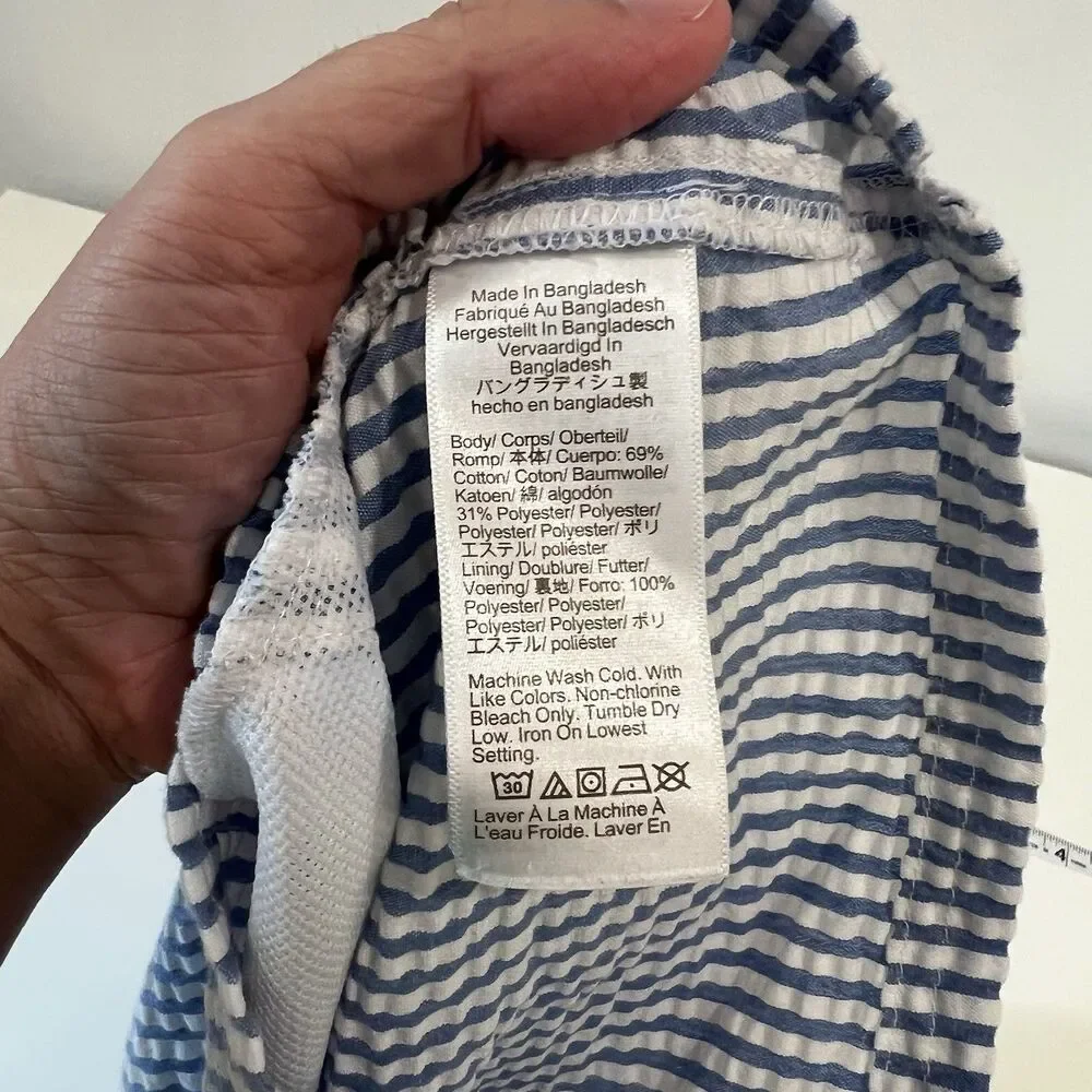 J.Crew Flex Swim Trunks Seersucker Striped Board Shorts Blue Small Mens AK875